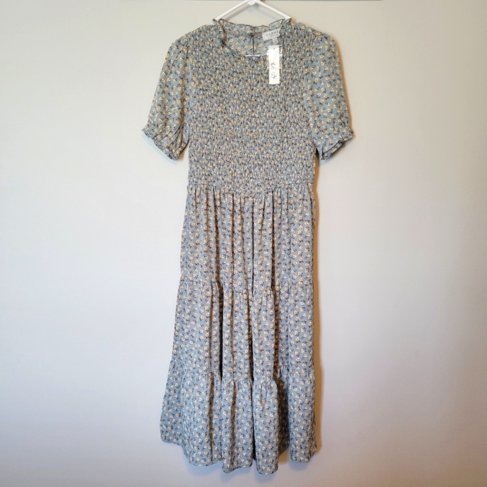 NWT Baltic Born Blue Floral Smocked Bodice Dress | S